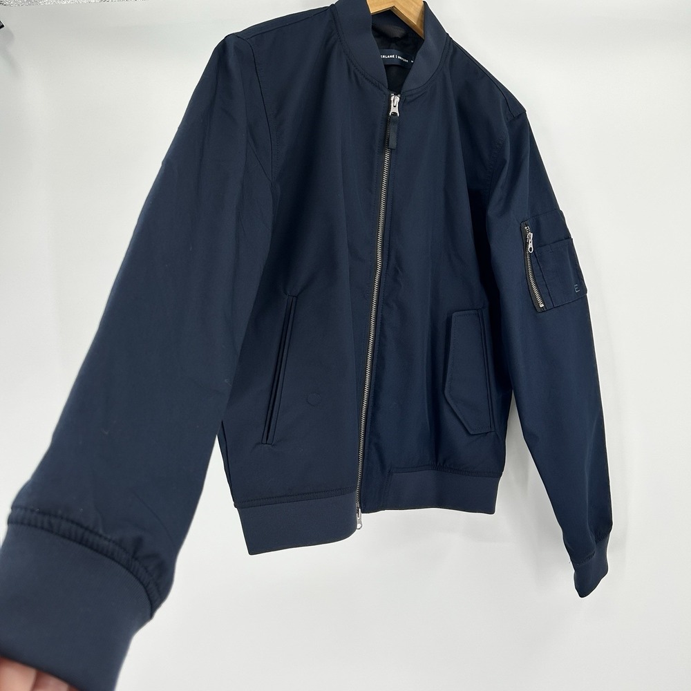 Everlane Full Zip Bomber Jacket Mens M Blue Preppy MA-1 Aviator Water Resistant